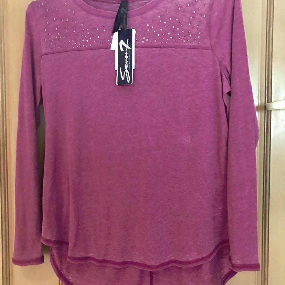 NWT SEVEN7 WOMEN'S LONG SLEEVE LIGHTWEIGHT BLING SHIRT Color PURPLE Size Small - Picture 5 of 6